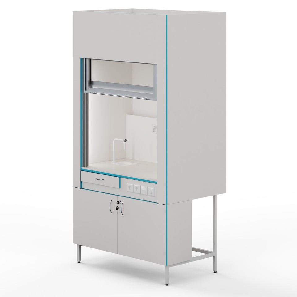   Вытяжной шкаф с сантехникой и столешницей из монолитной керамики ШВ НВК 1200 МОН+