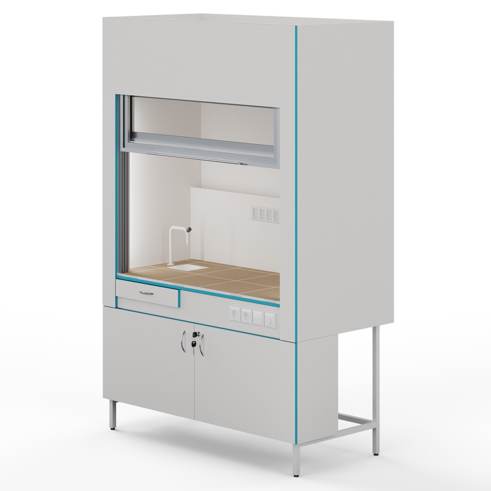  Вытяжной шкаф с сантехникой и столешницей из керамогранитной плитки Теолаб ШВ-1500 КГ-С-Комфорт