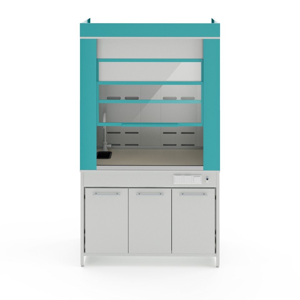 Металлический вытяжной шкаф с сантехникой ШВМ НВК 1200 МОН+ (1260×725×2220)