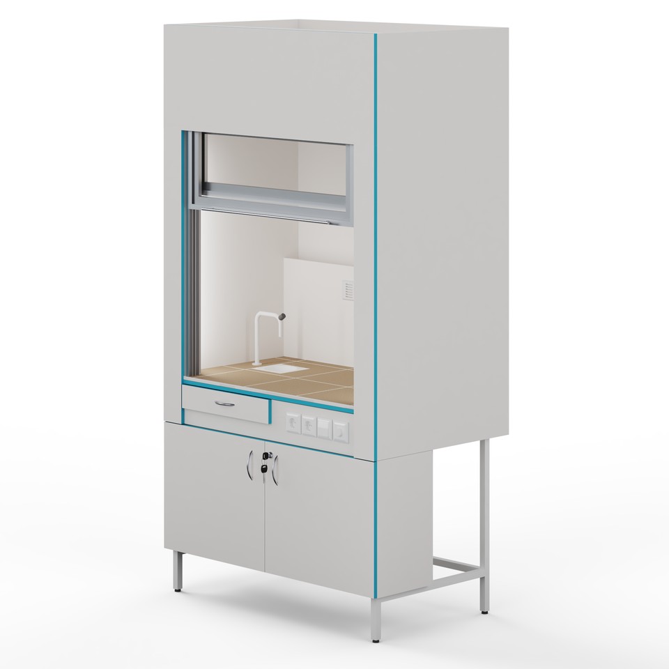   Вытяжной шкаф с сантехникой и столешницей из керамогранитной плитки Теолаб ШВ-1200 КГ-С-Комфорт