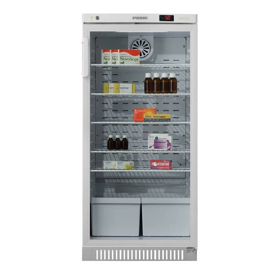 Холодильник ХФ-250-3 ПОЗИС фармацевтический для хранения препаратов и вакцин (250 л, +2...+15 °С, дверь - стеклоблок)